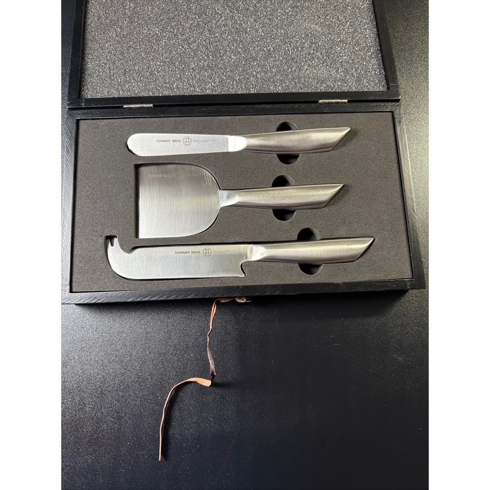 Schmidt Bros Project X 3 Piece Tapered Steel Cheese Knife Set with Wood Box K8